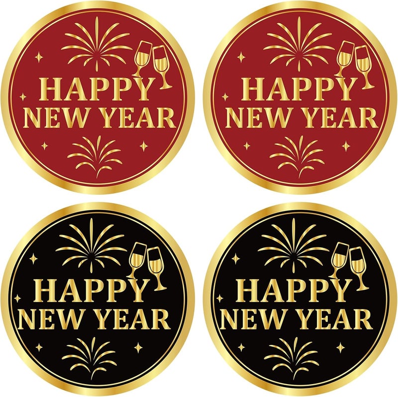 Alynta Happy New Year Stickers - 2 Inch 120Pcs Gold Foil Holiday Stickers Large Round New Year Gift Sticker Labels for Envelope Seals Cards - Image 1